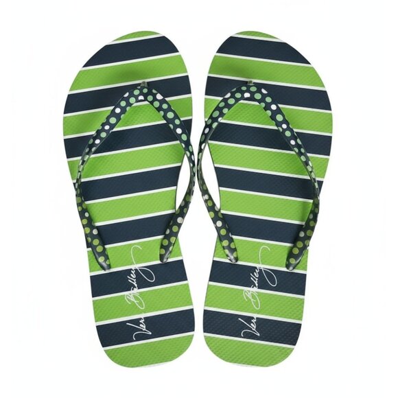 Vera Bradley Women's Blue Green White Luck Stripe Flip Flops Size 10 NWOT - Picture 2 of 12